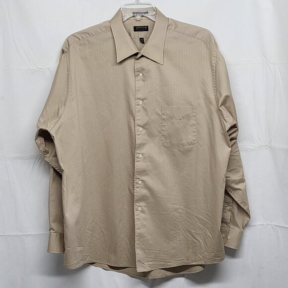 Arrow Mens Dress Shirt Satin Twill XXL 18.5 36/37 Button Up Long Sleeve Beige - Picture 1 of 15